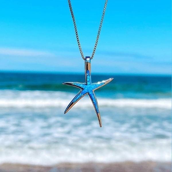 Collar de plata con ópalo azul y estrella de mar