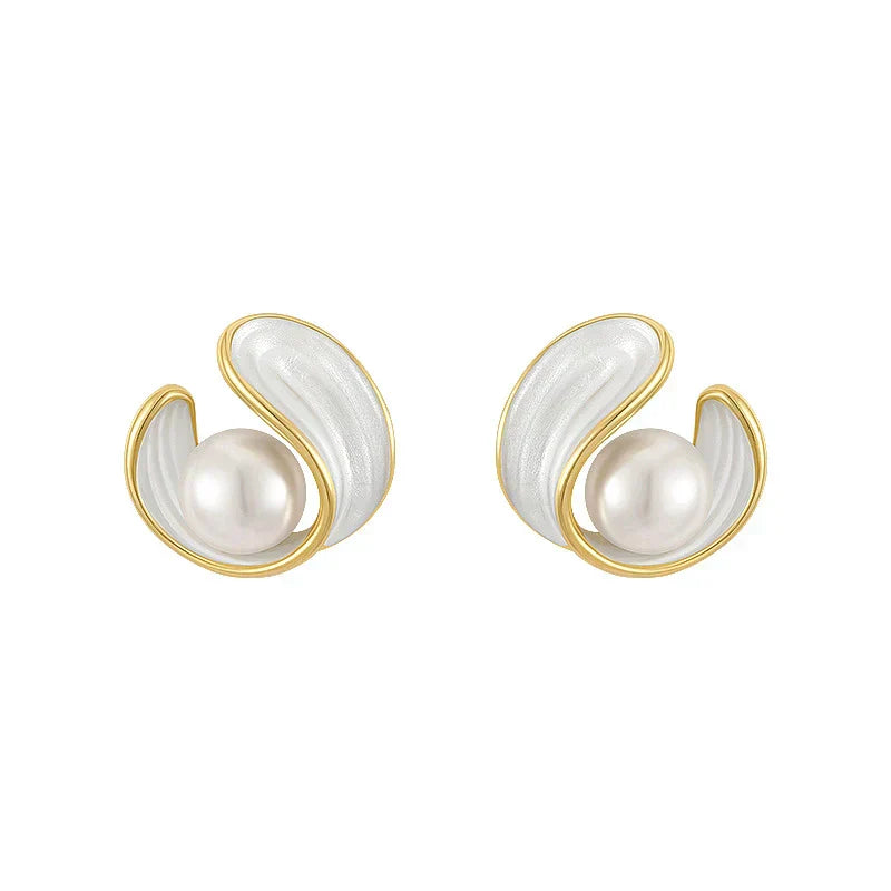Pendientes de lujo con ópalo blanco y perlas color oro