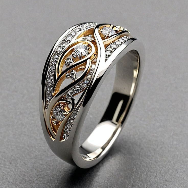 Anillo calado chapado en oro y plata