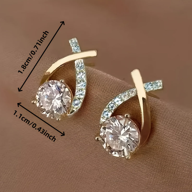 Pendientes de cruz en circonio color oro