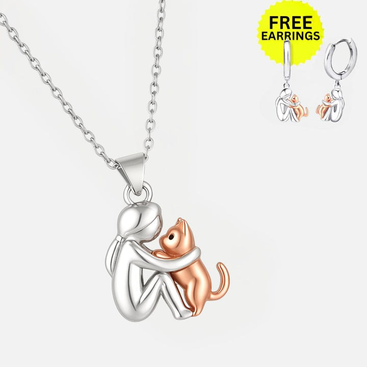 Collar colgante de gato con pendientes a juego