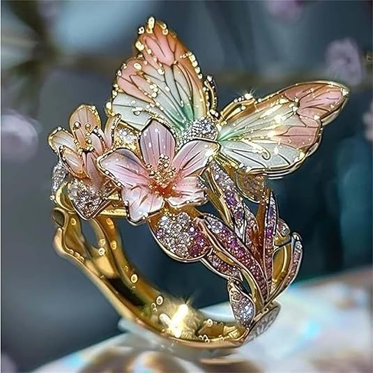 Anillo mariposa brillante con circón natural