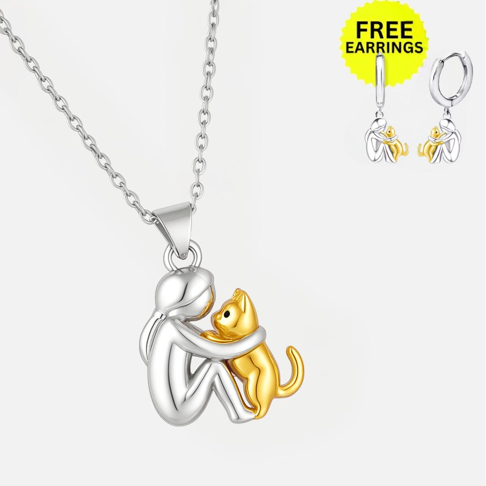 Collar colgante de gato con pendientes a juego