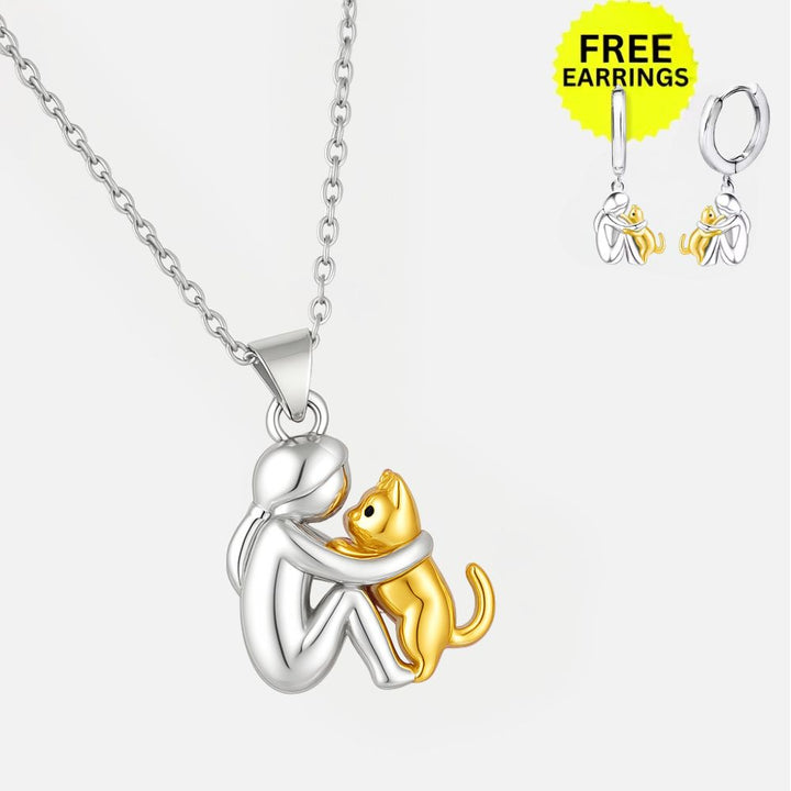 Collar colgante de gato con pendientes a juego