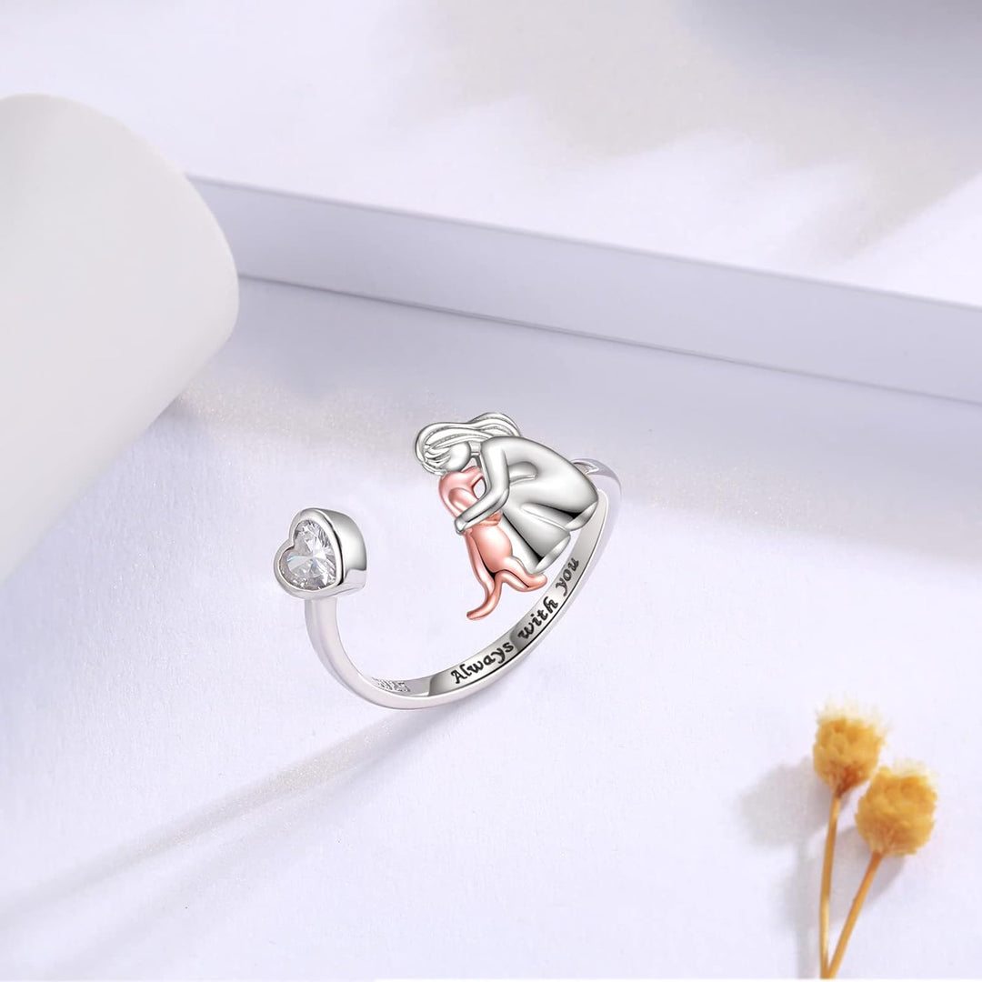 Collar para perro ajustable de plata de ley 925 - 'Siempre en Mi Corazón' con circonita
