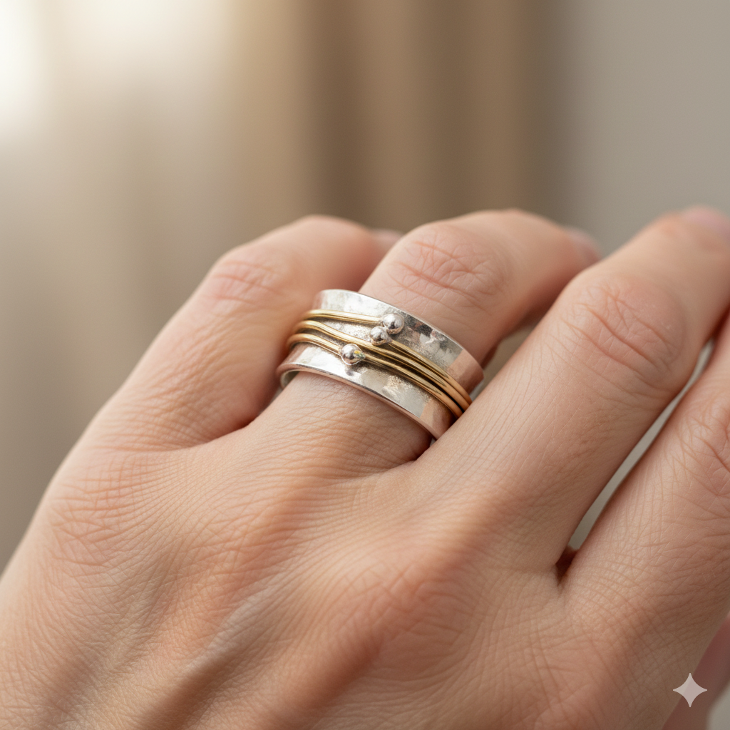 Anillo vintage de oro con superposiciones de plata