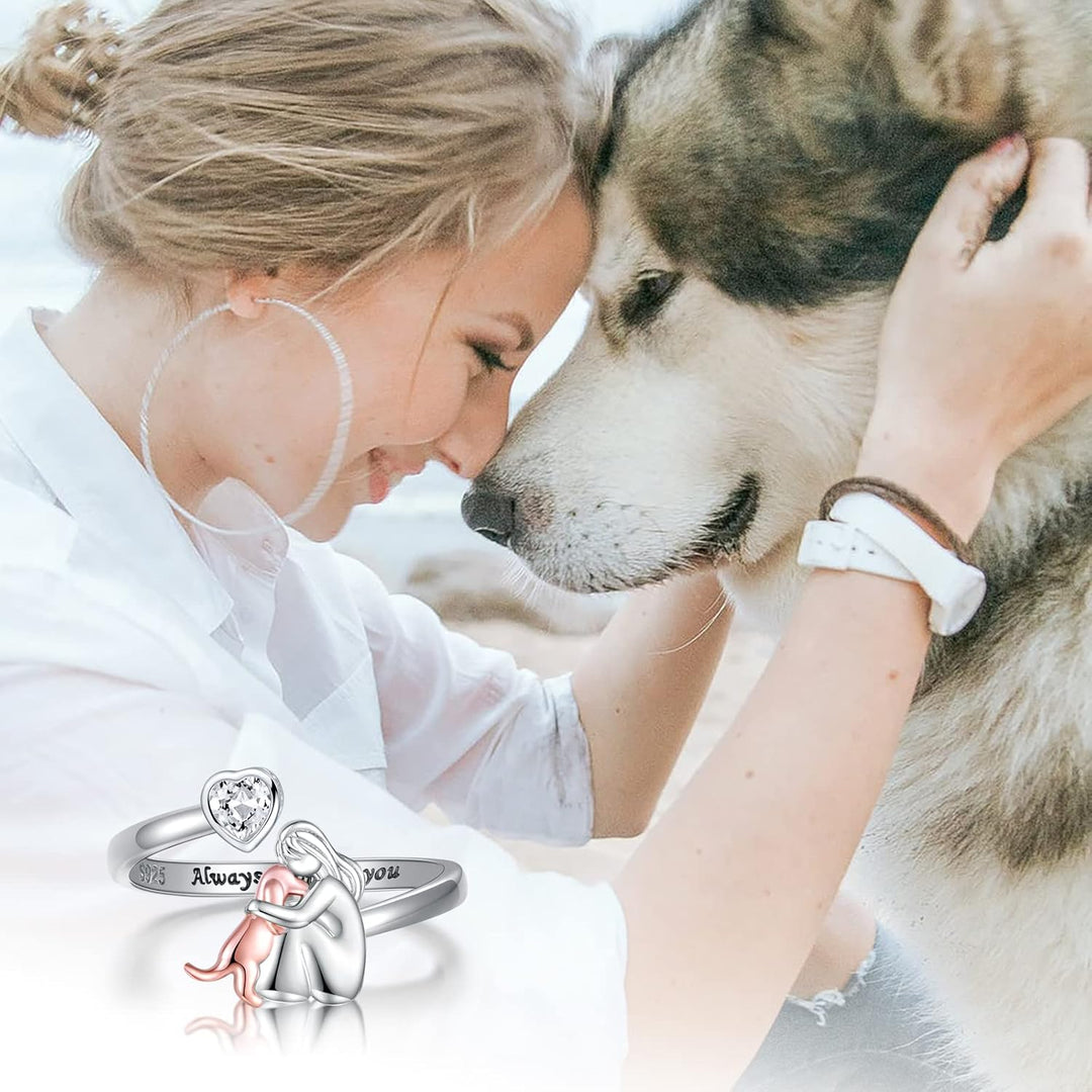 Collar para perro ajustable de plata de ley 925 - 'Siempre en Mi Corazón' con circonita