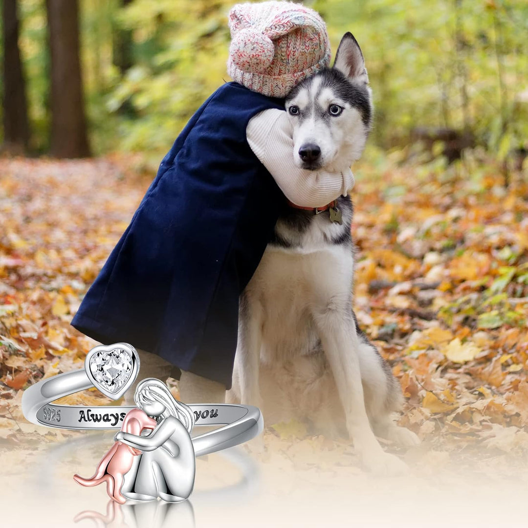 Collar para perro ajustable de plata de ley 925 - 'Siempre en Mi Corazón' con circonita