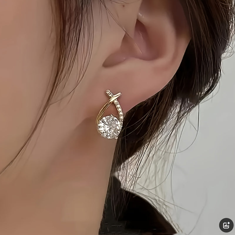 Pendientes de cruz en circonio color oro