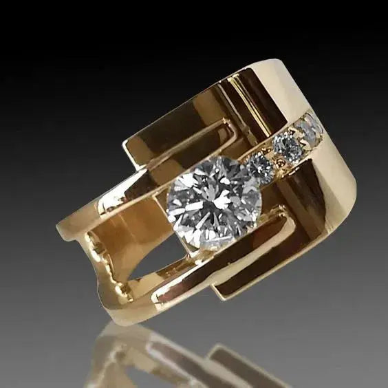 Set de anillos irregulares vintage chapados en oro con circón