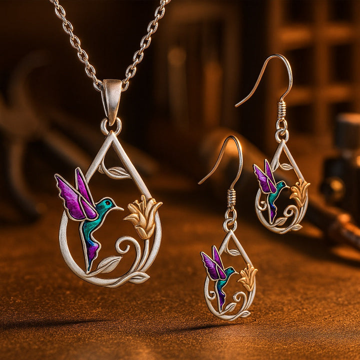 Espléndido collar con colibrí para mujer, con pendientes a juego