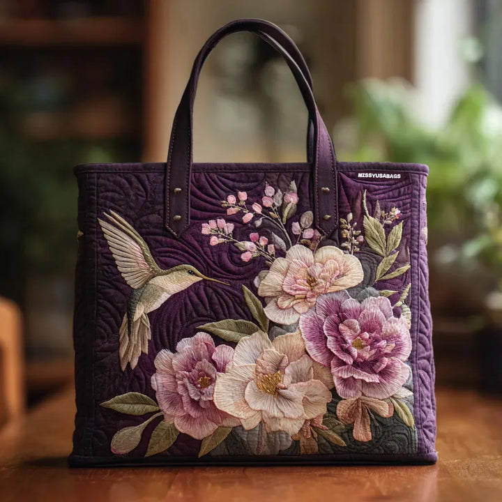 Bolso artesanal acolchado - Colibrí y Orquídeas