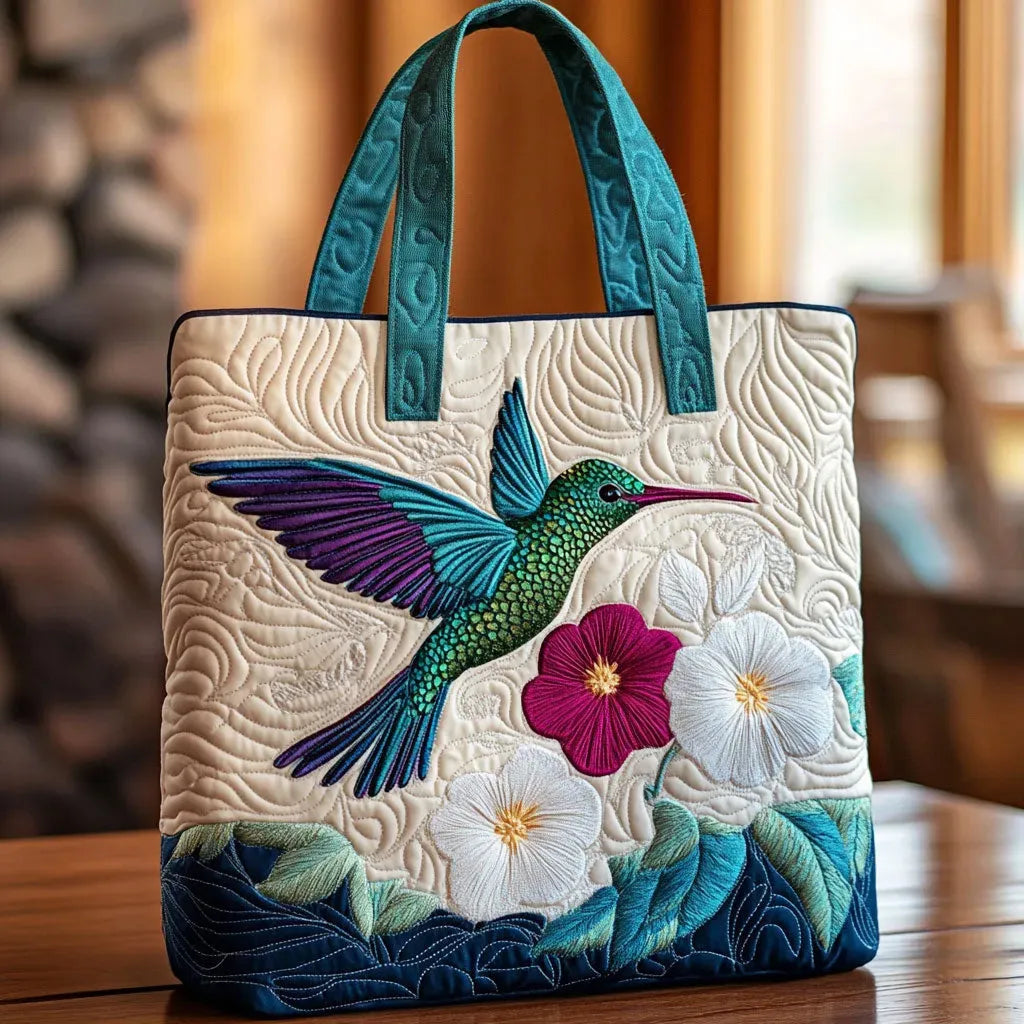 Bolso acolchado - Colibrí y Flor Blanca