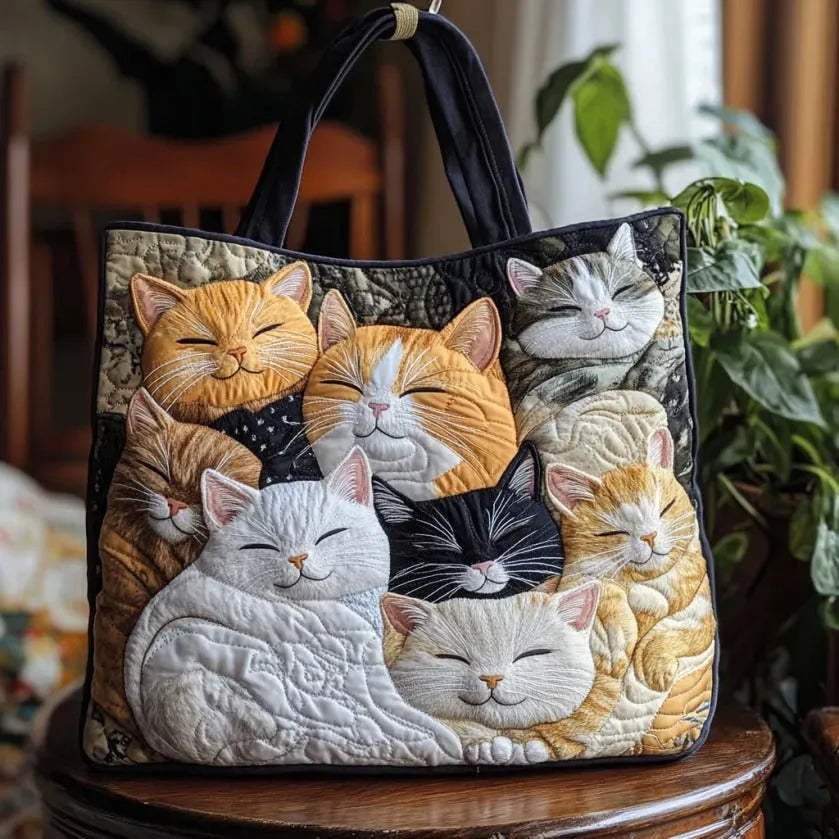 Bolso artesanal acolchado - Gatitos Dormidos