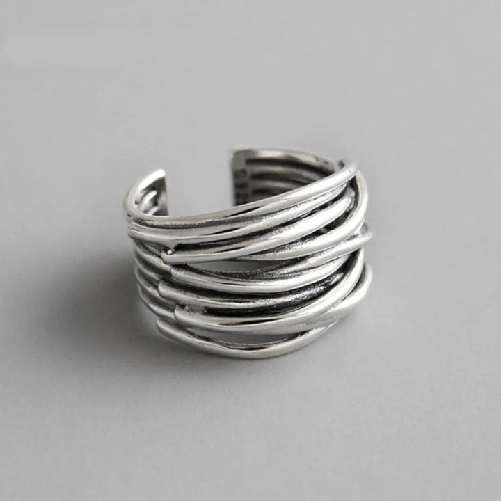 Anillo de plata por capas ajustable