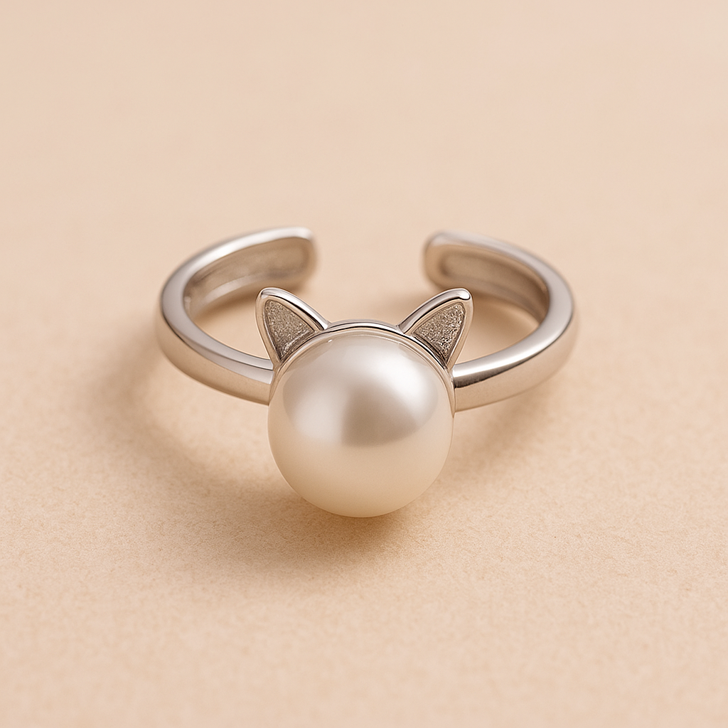 Espléndido set de collar con perla ojo de gato, con pendientes y anillo a juego