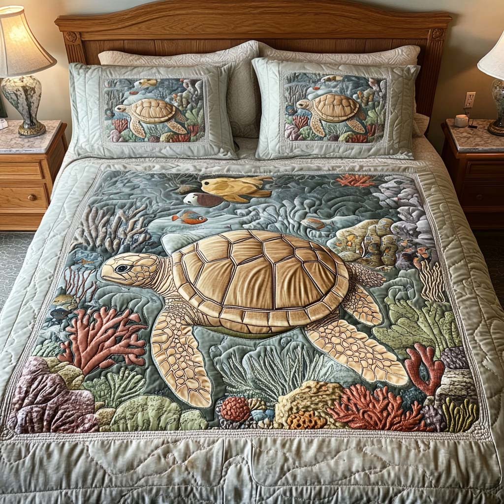 Juego de ropa de cama acolchada de 3 piezas - Tortugas Marinas