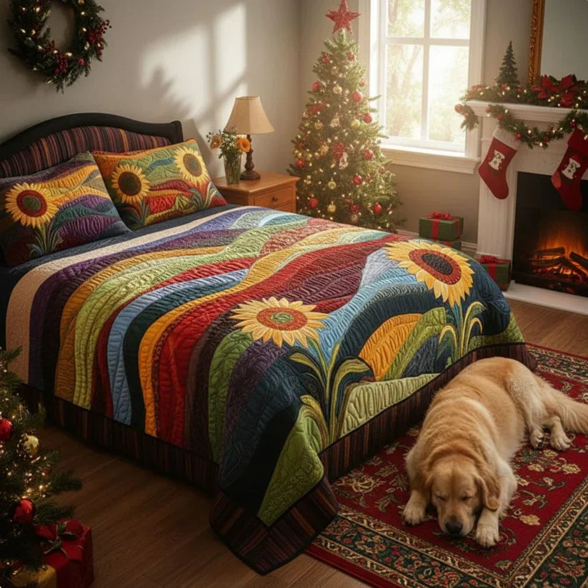 Juego de ropa de cama acolchada de 3 piezas - Campo de Girasoles