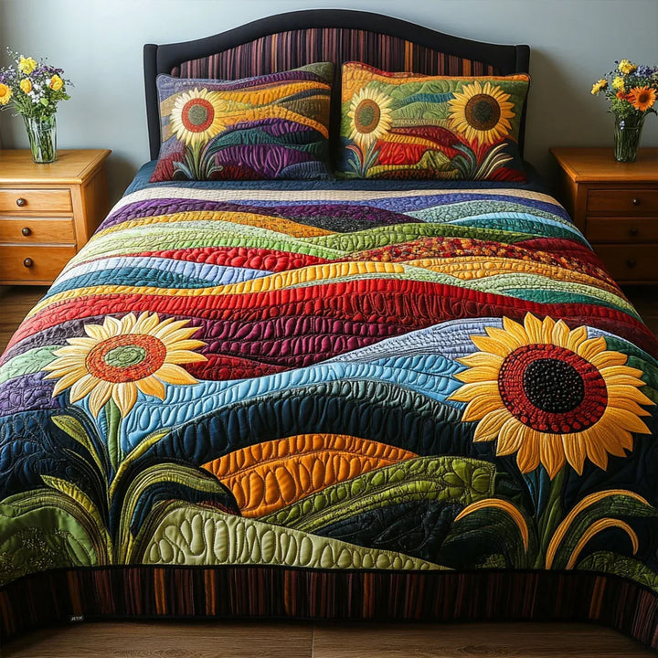 Juego de ropa de cama acolchada de 3 piezas - Campo de Girasoles