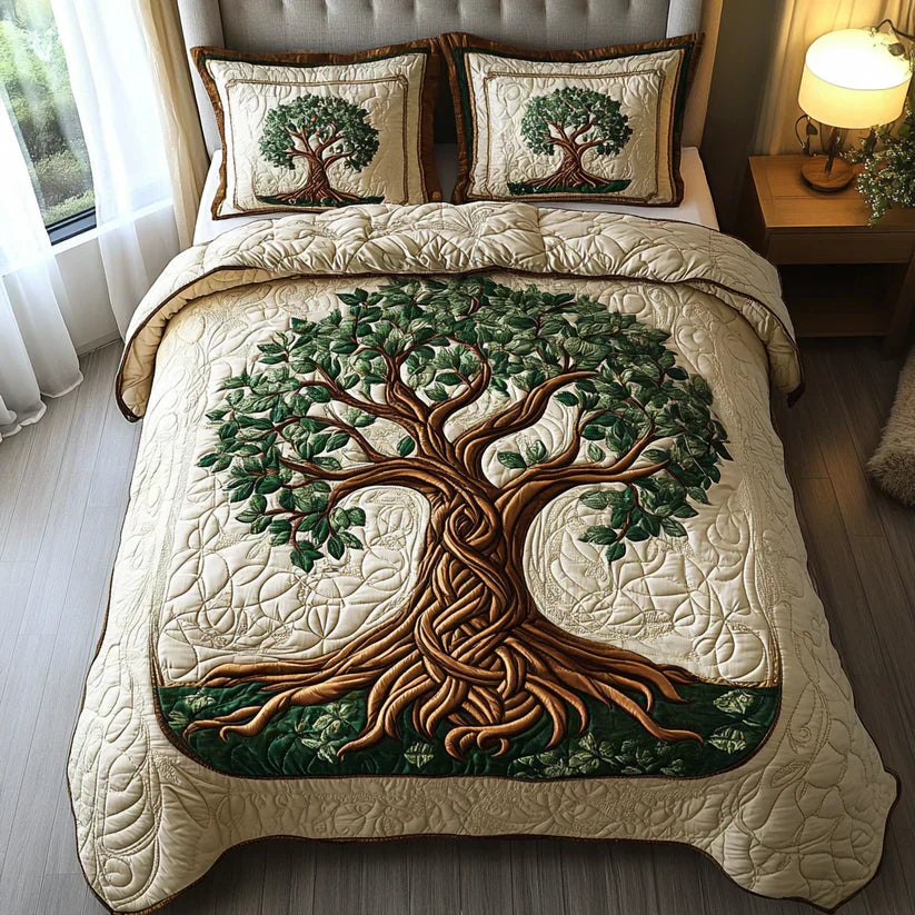 Juego de ropa de cama acolchada de 3 piezas - Árbol de la Vida