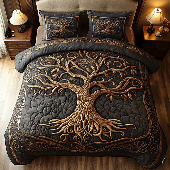 Juego de ropa de cama acolchada de 3 piezas - Árbol de la Vida