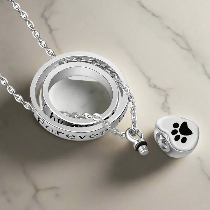 Collar urna de acero inoxidable con cierres - 'Ya no a mi lado, por siempre en mi corazón'