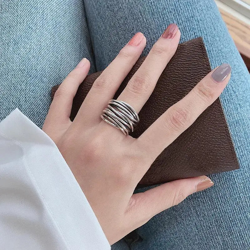 Anillo de plata por capas ajustable