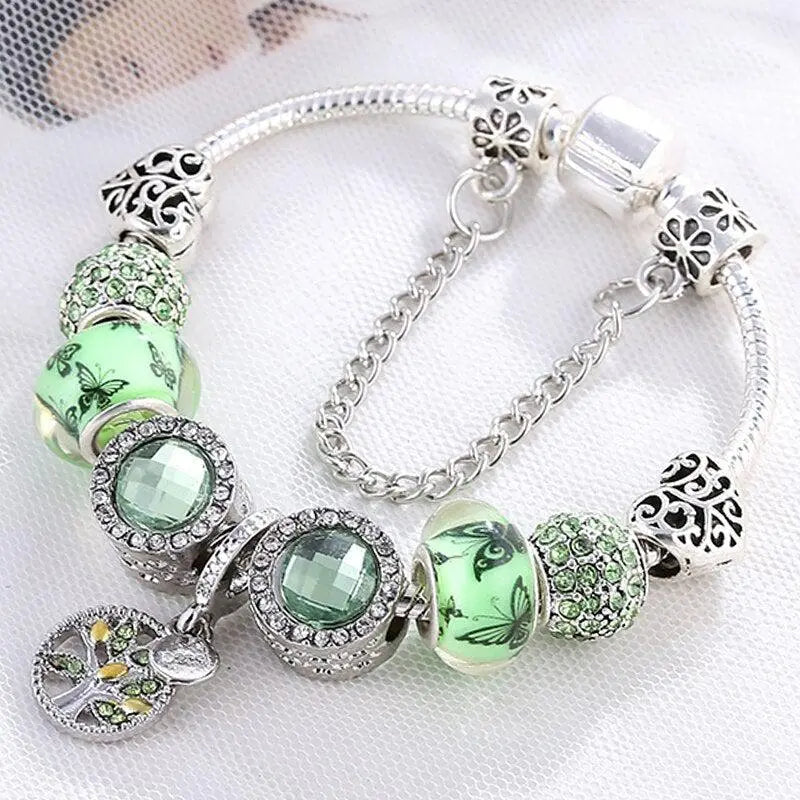 Pulsera de plata con cristal verde