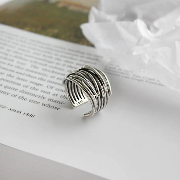 Anillo de plata por capas ajustable