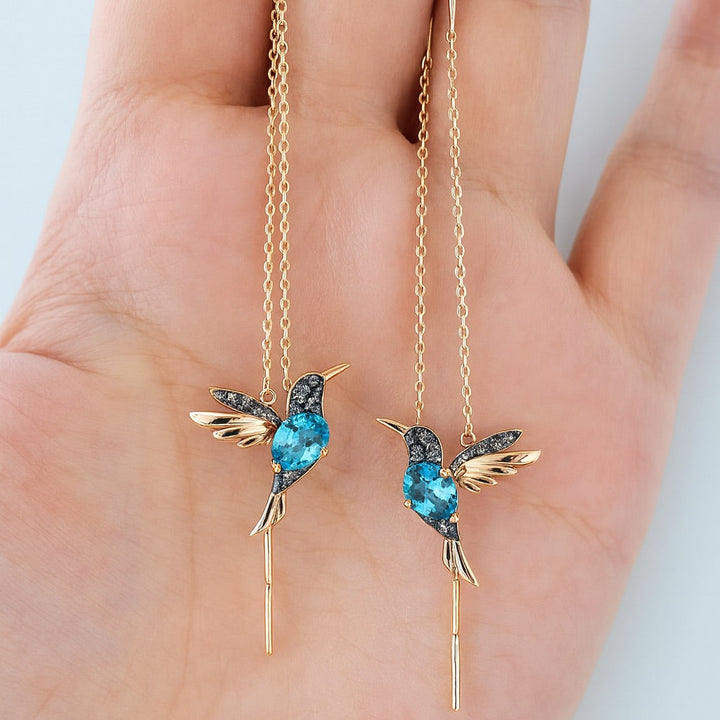 Pendientes con colibrí en esmalte y circonio