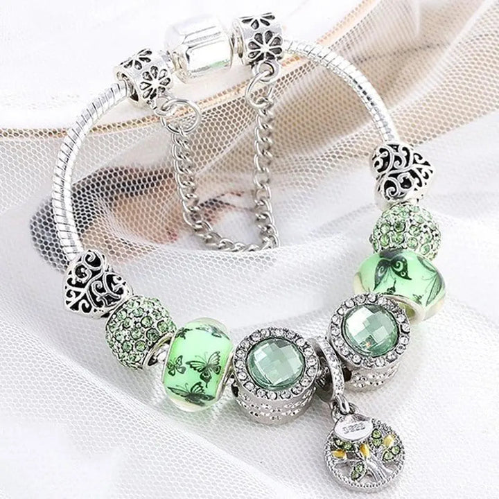 Pulsera de plata con cristal verde
