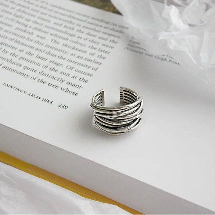 Anillo de plata por capas ajustable
