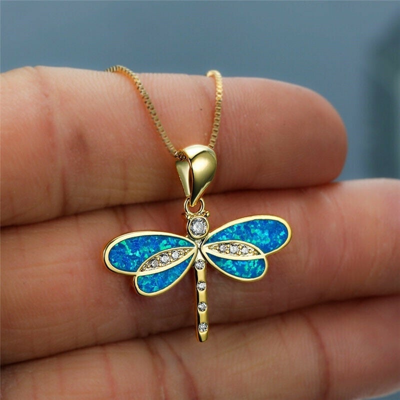 Collar de oro con ópalo y motivo de libélula