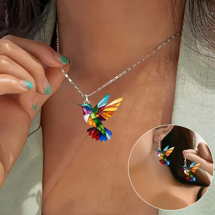 Espléndido collar con colibrí + pendientes de regalo