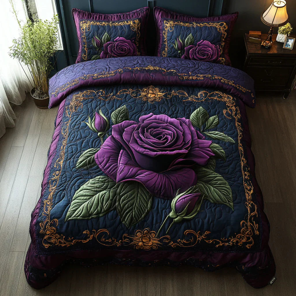 Juego de ropa de cama acolchada de 3 piezas - Violeta Rosa