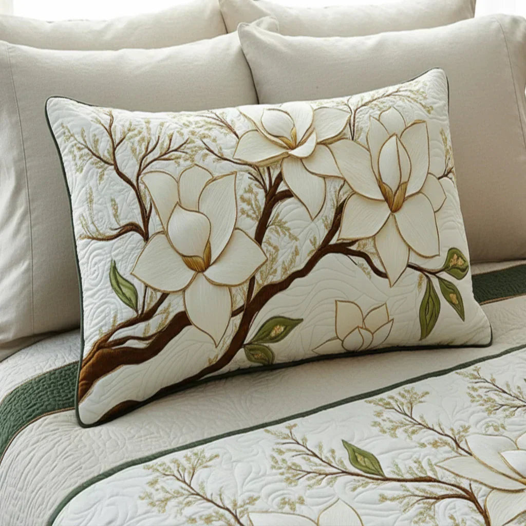 Funda de cojín acolchada - Flor de Magnolia