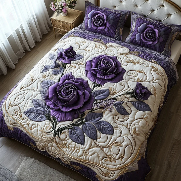 Juego de ropa de cama acolchada de 3 piezas - Violeta Rosa