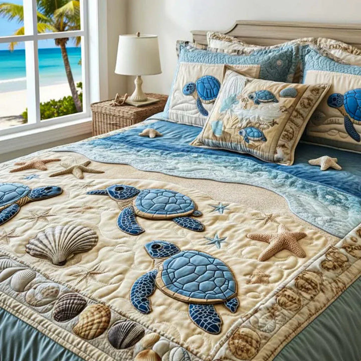 Juego de ropa de cama acolchada de 3 piezas - Olas del Océano