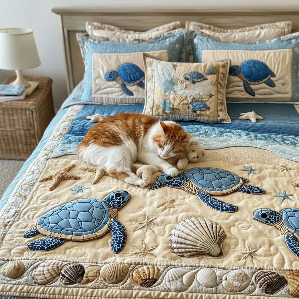 Juego de ropa de cama acolchada de 3 piezas - Olas del Océano