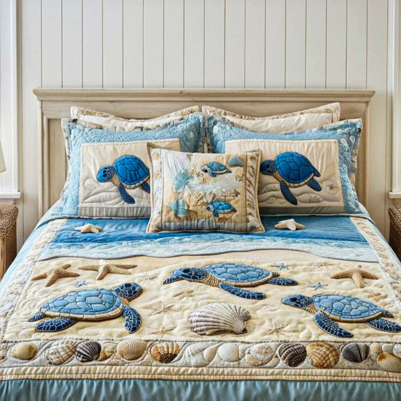 Juego de ropa de cama acolchada de 3 piezas - Olas del Océano