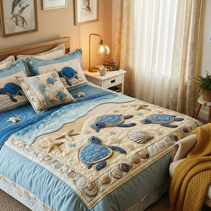Juego de ropa de cama acolchada de 3 piezas - Olas del Océano