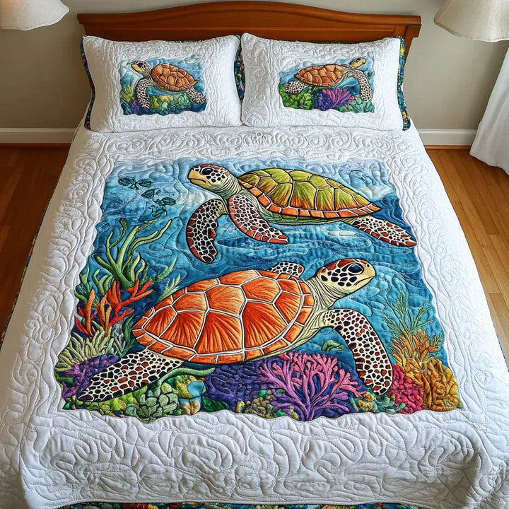 Juego de ropa de cama acolchada de 3 piezas - Tortugas Marinas