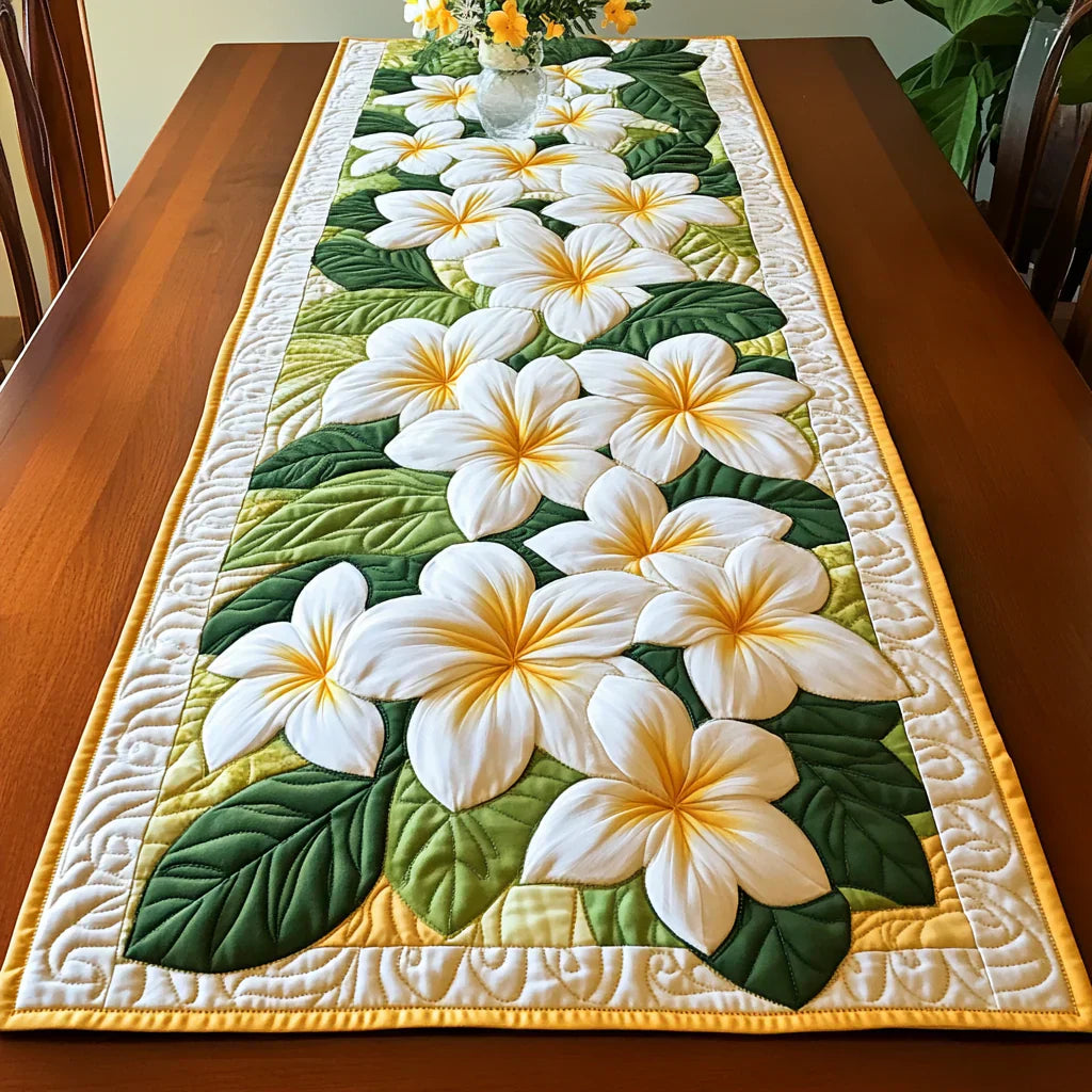 Camino de mesa acolchado - Flores de Frangipani