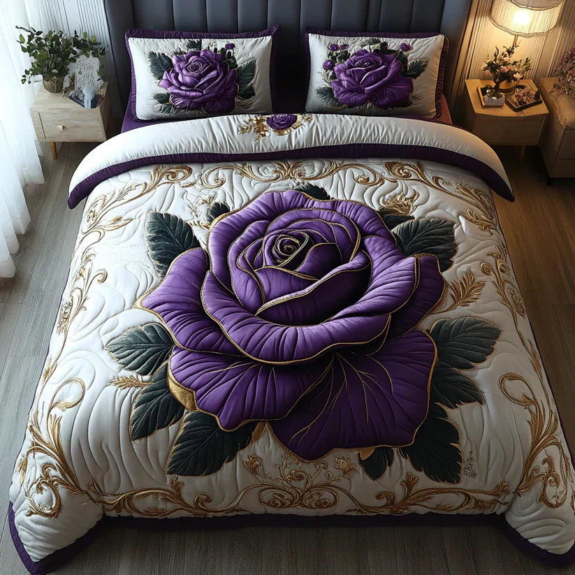 Juego de ropa de cama acolchada de 3 piezas - Violeta Rosa