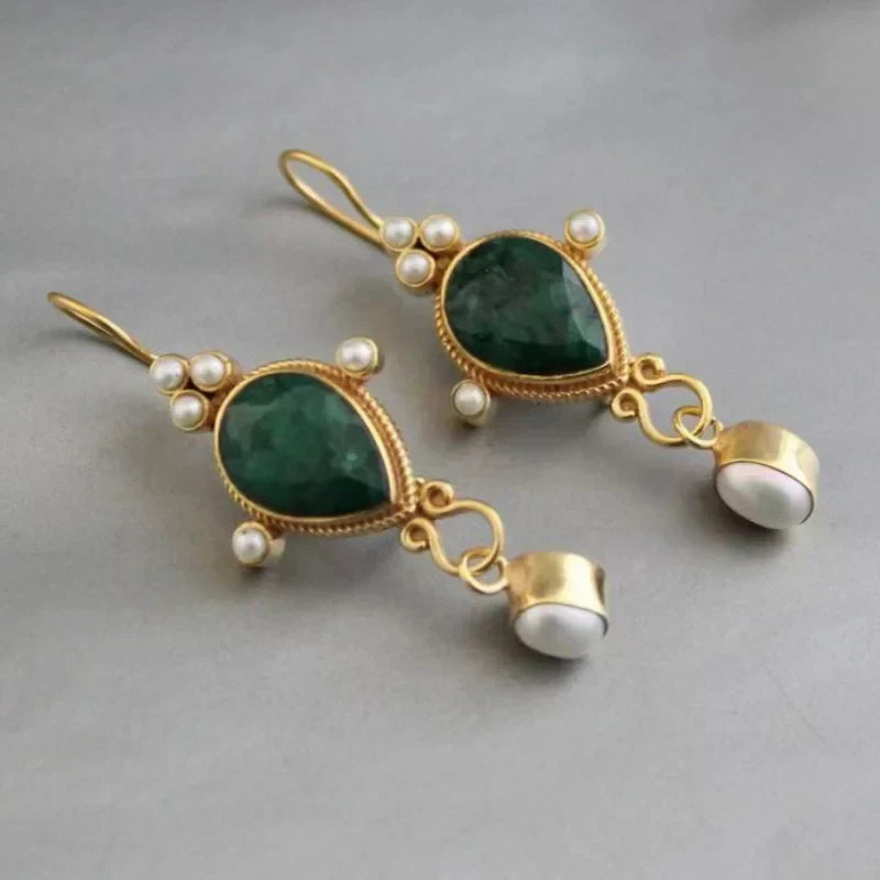 Pendientes vintage de rubí y perla