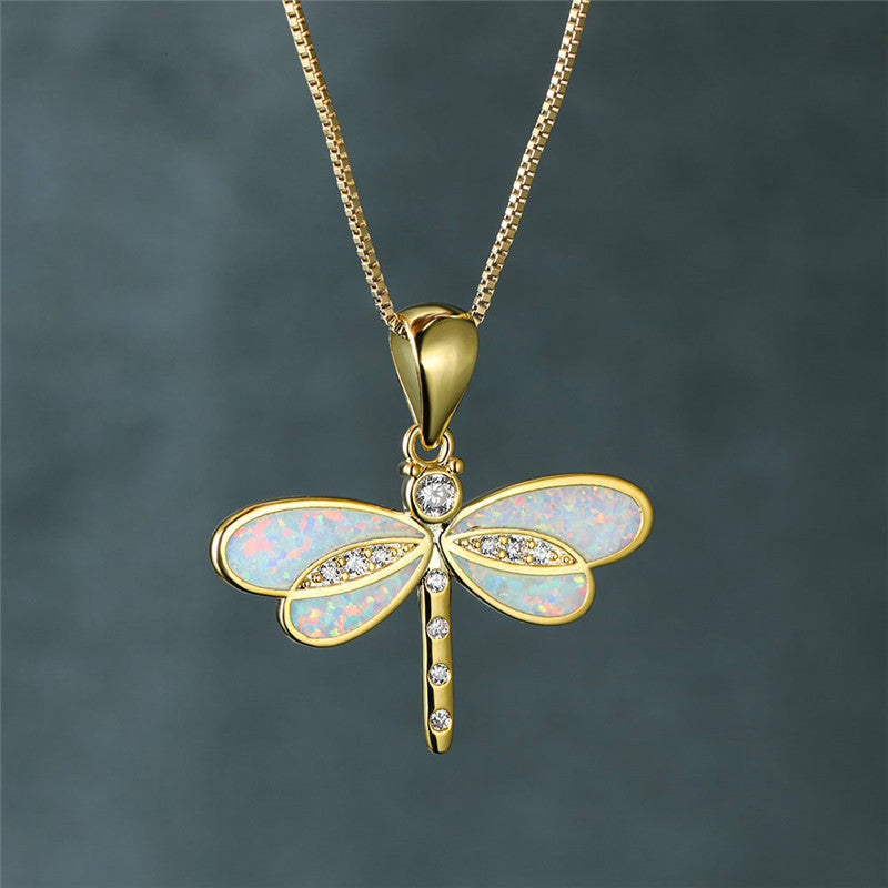 Collar de oro con ópalo y motivo de libélula