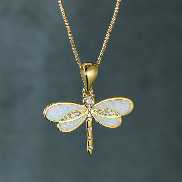 Collar de oro con ópalo y motivo de libélula