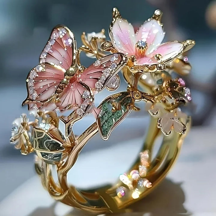 Anillo mariposa brillante con circón natural