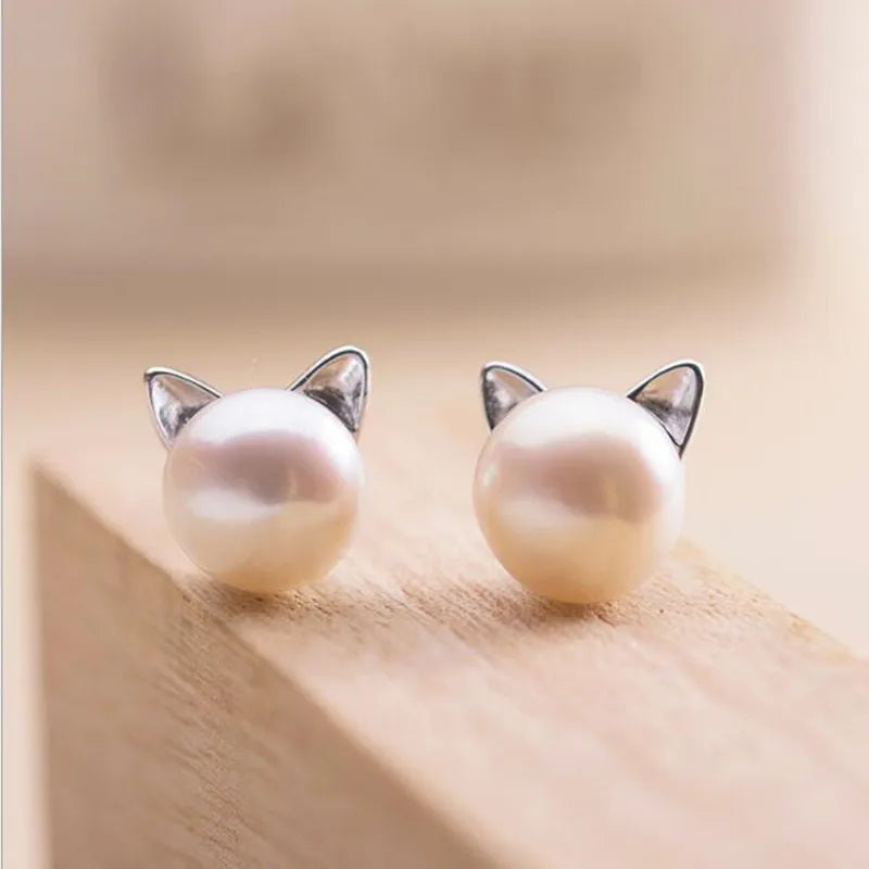 Pendientes de plata de ley con perla ojo de gato