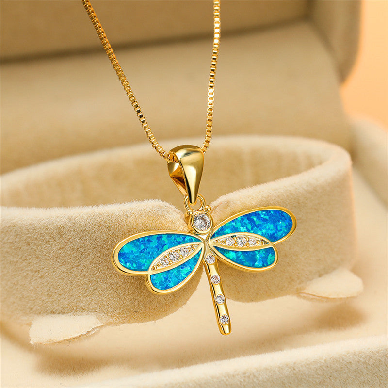 Collar de oro con ópalo y motivo de libélula